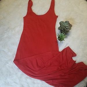 Long lined. Burnt orange. Red dress